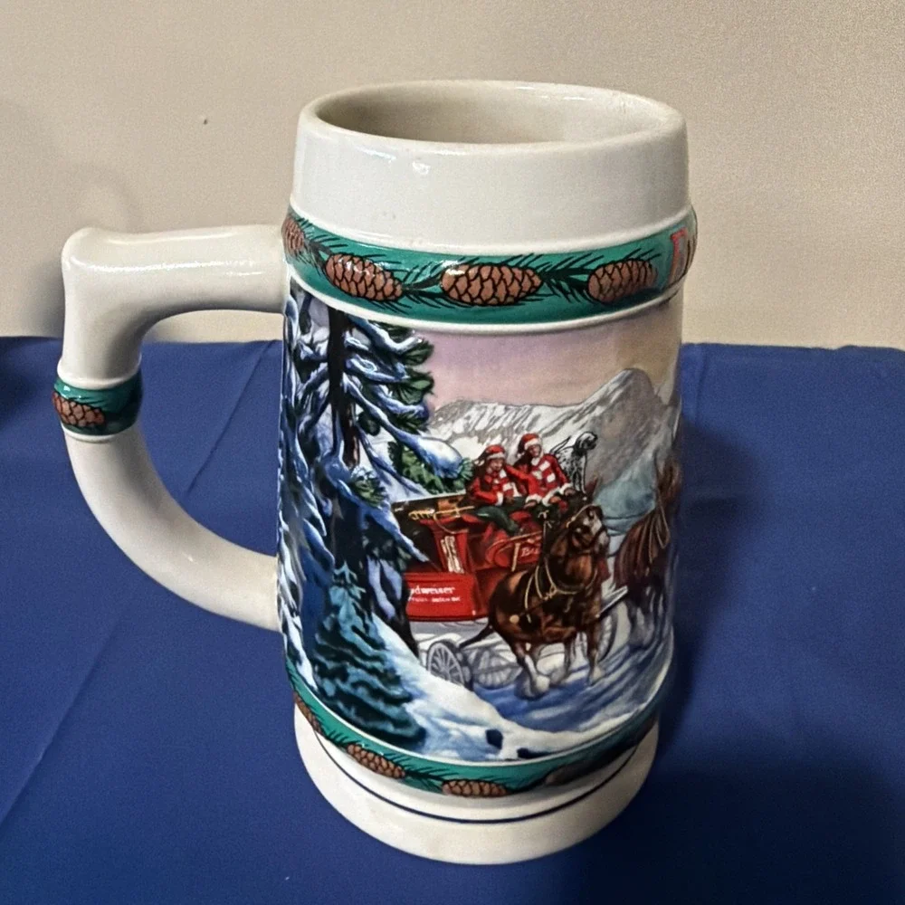 Vintage 1993‎ Budweiser Holiday Christmas Beer Stein Special Delivery horses Mug